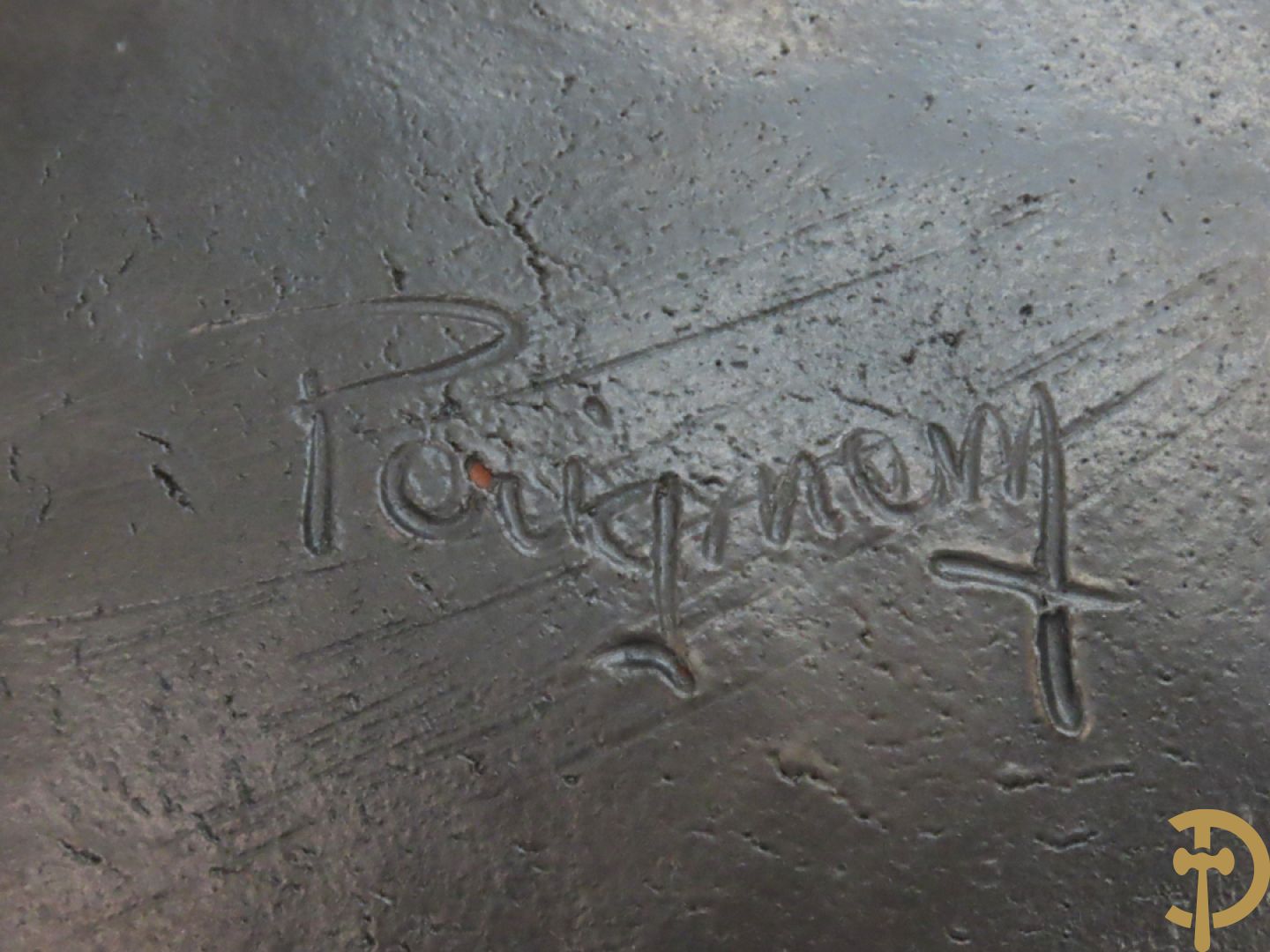 Moderne keramieken kleurrijke vintage coupe, gemerkt Perignem + Keramiek beeld van zeemeermin,  Amfora Vandeweghe