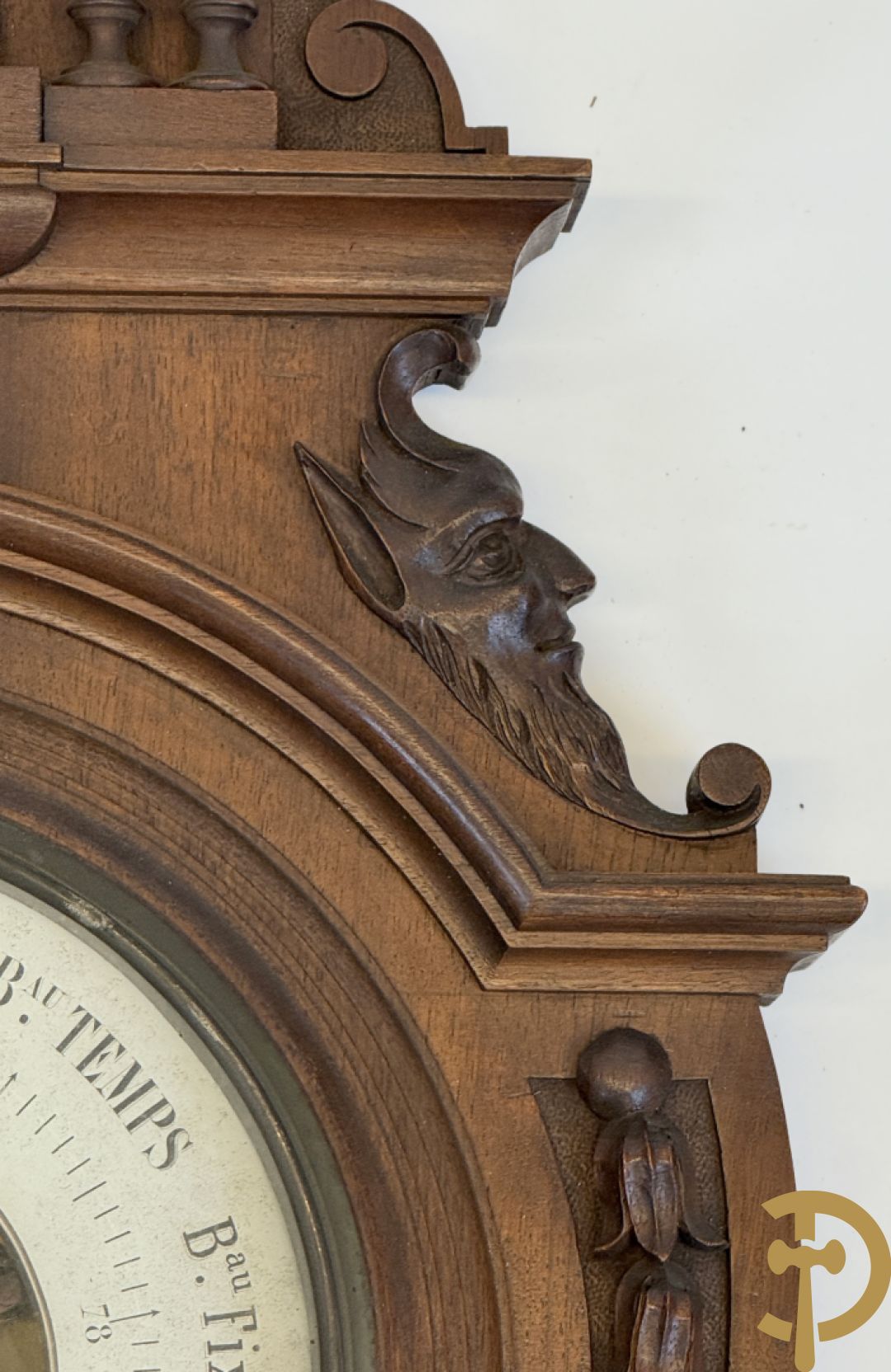 Notelaren barometer + reglateur met barometer + metalen touwtjesklok