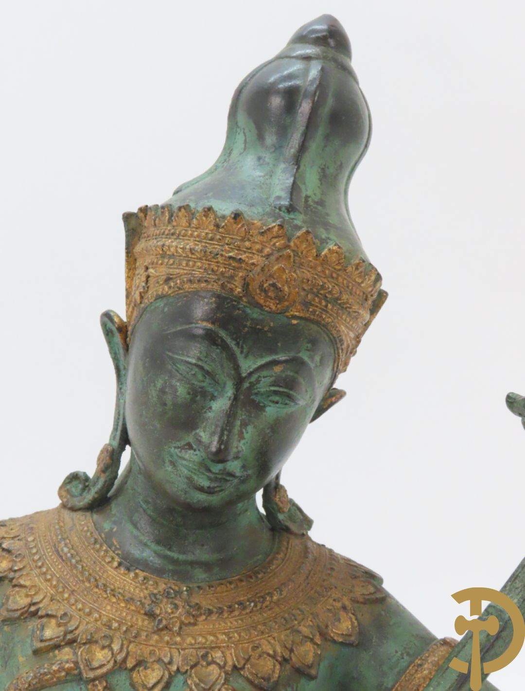 Bronzen Thibetaanse fo-hond als lampadaire + 2 bronzen musicerende boedhistische figuren