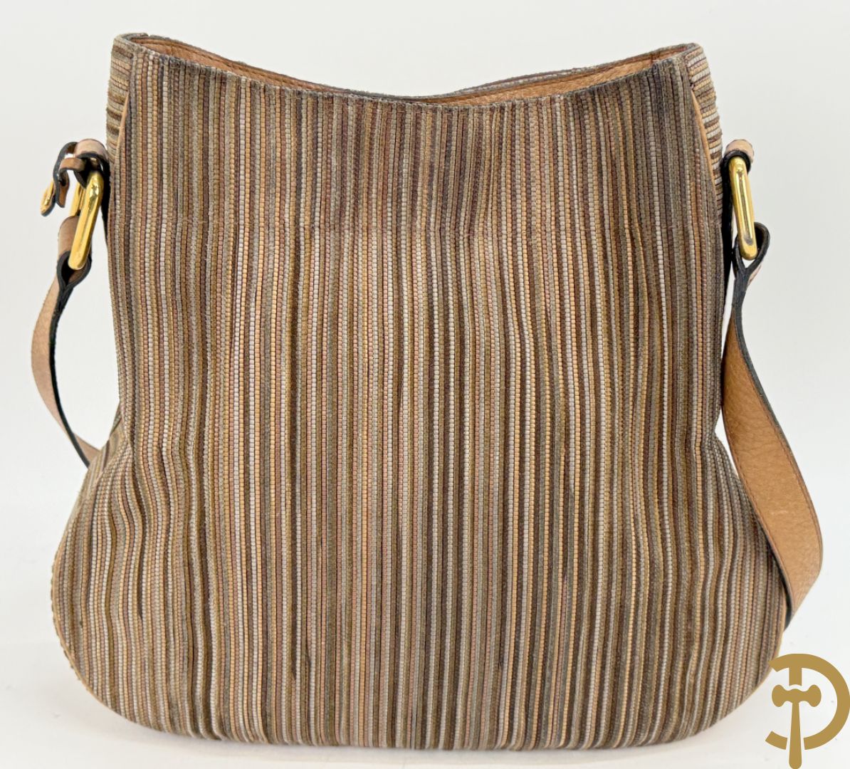 Lederen handtas met bruin getinte kleurstrepen Delvaux, brown toile de cuir