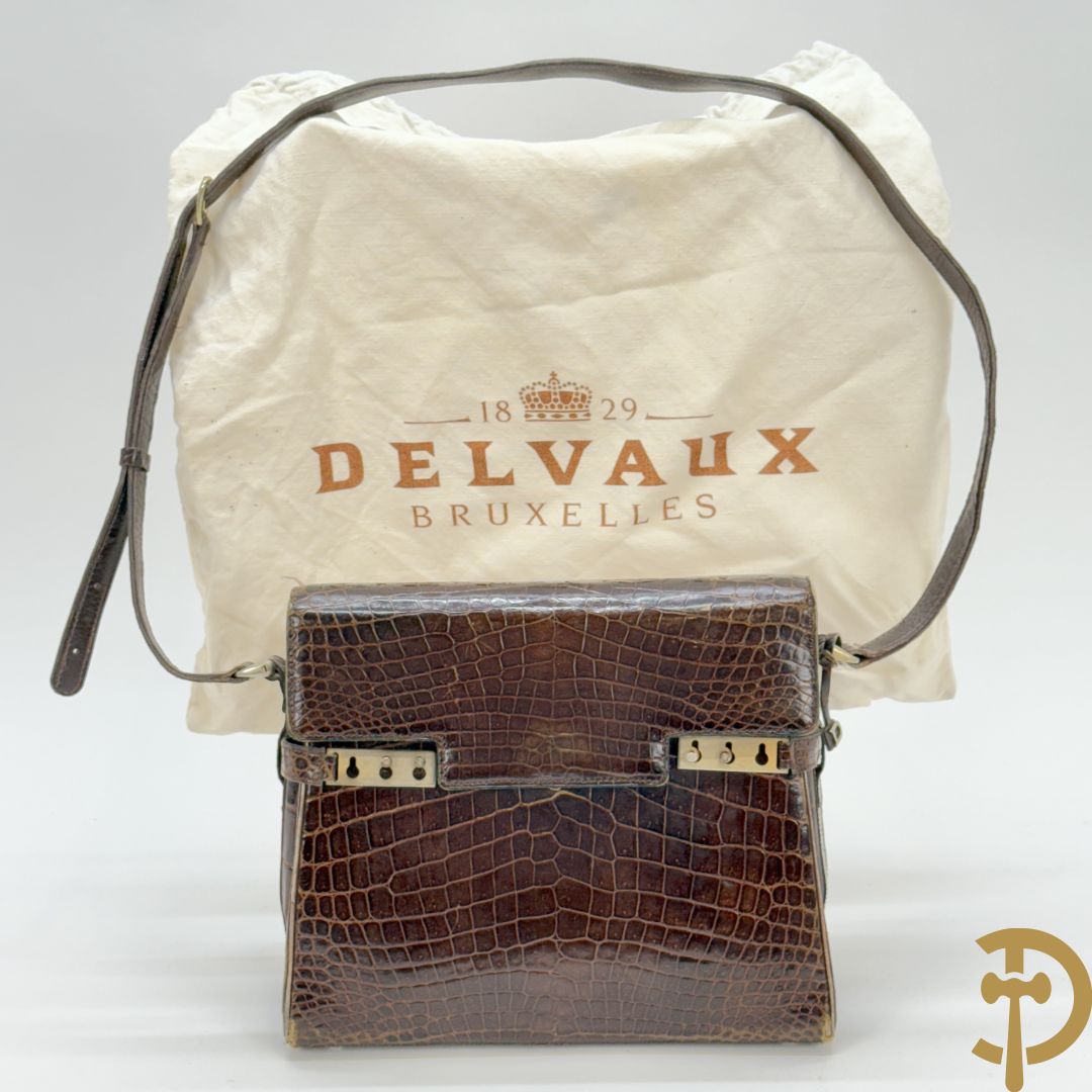 Vintage Delvaux handtas in kroko in bijhorende zak