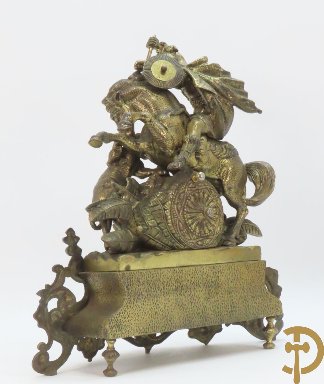 Bronzen pendule met ruiter te paard en panter