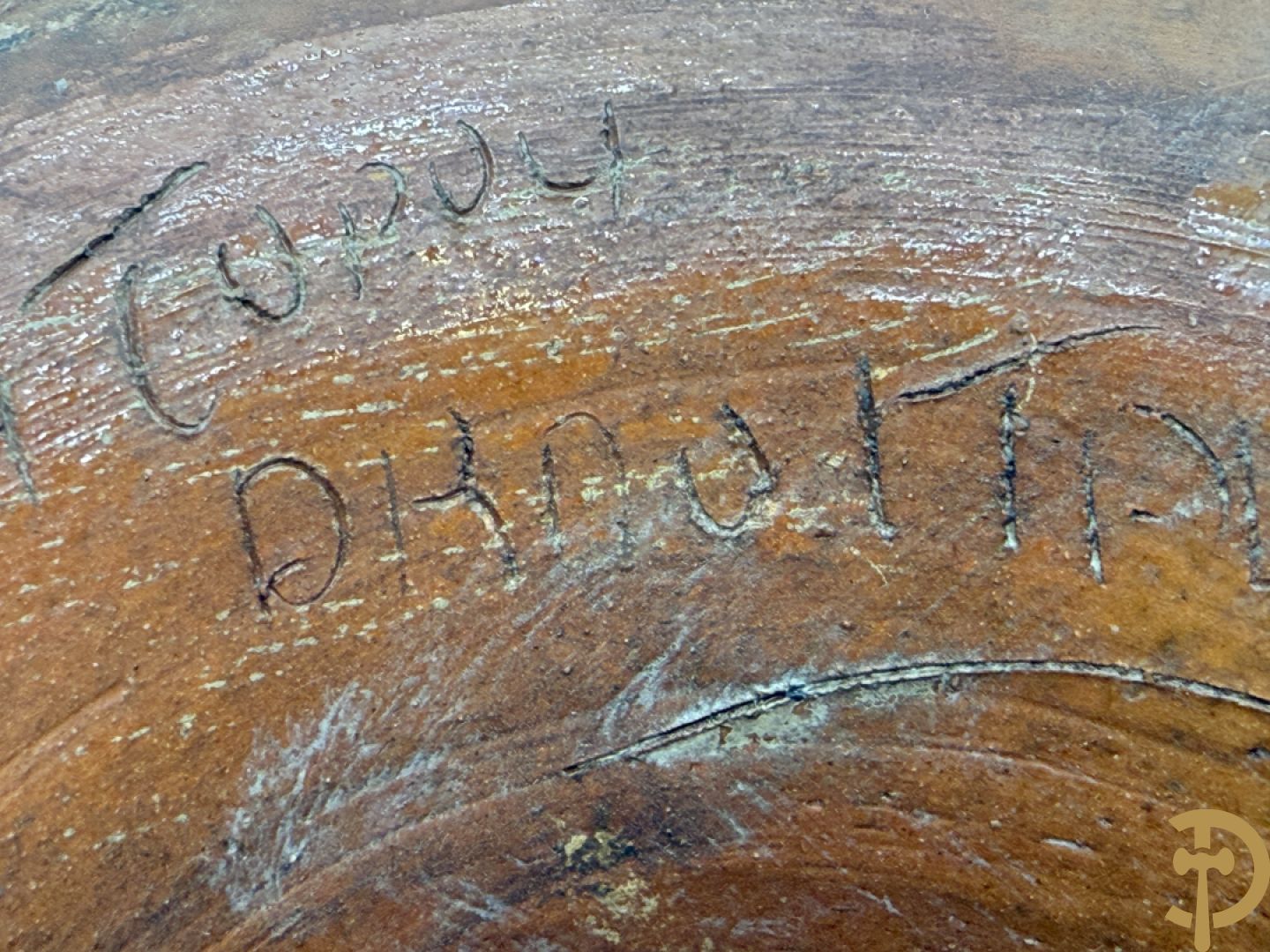 Vaas in terra cotta met geometrische motieven, Amfora, Grieks model, onleesbaar getekend onderaan