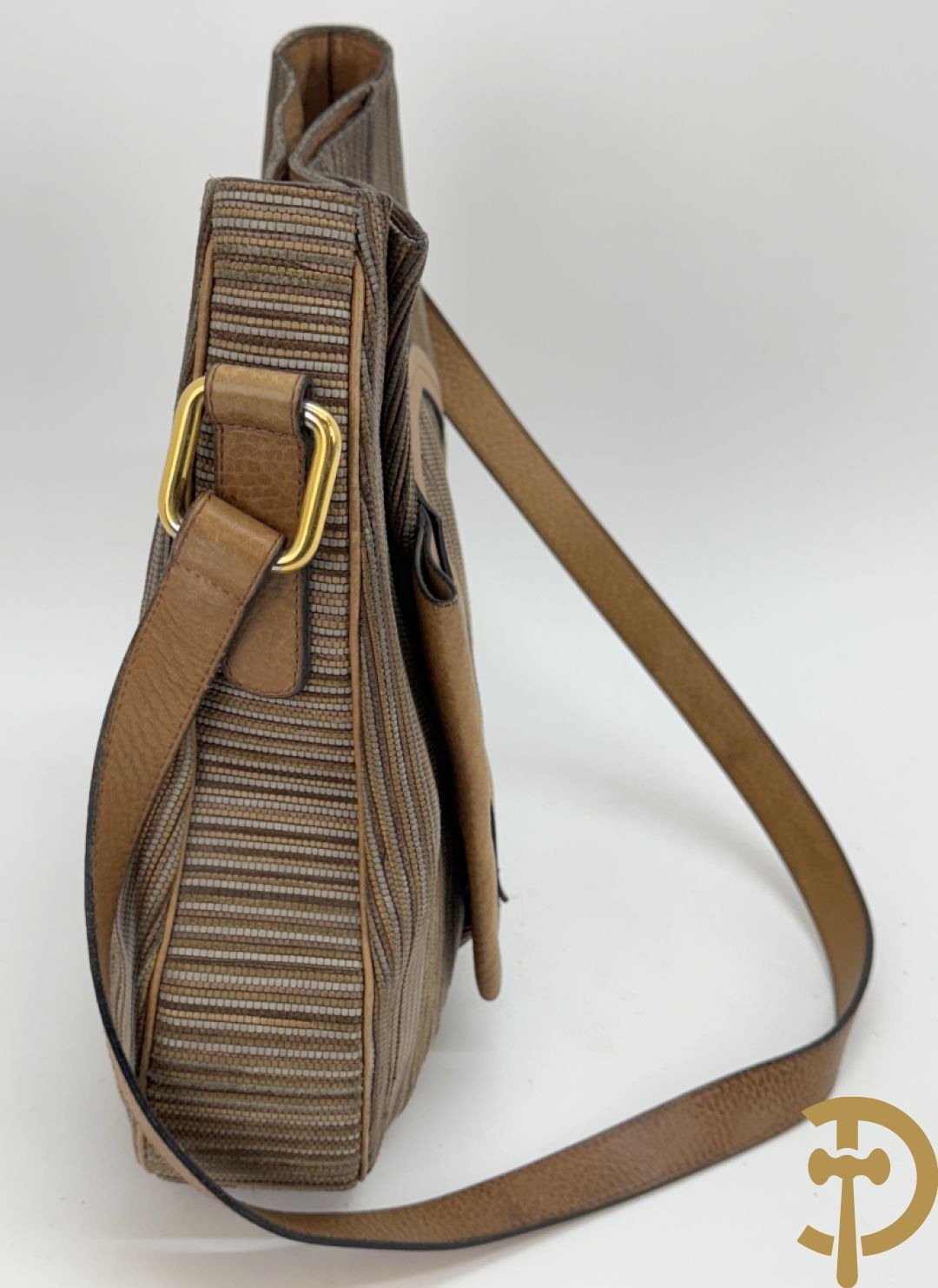 Lederen handtas met bruin getinte kleurstrepen Delvaux, brown toile de cuir