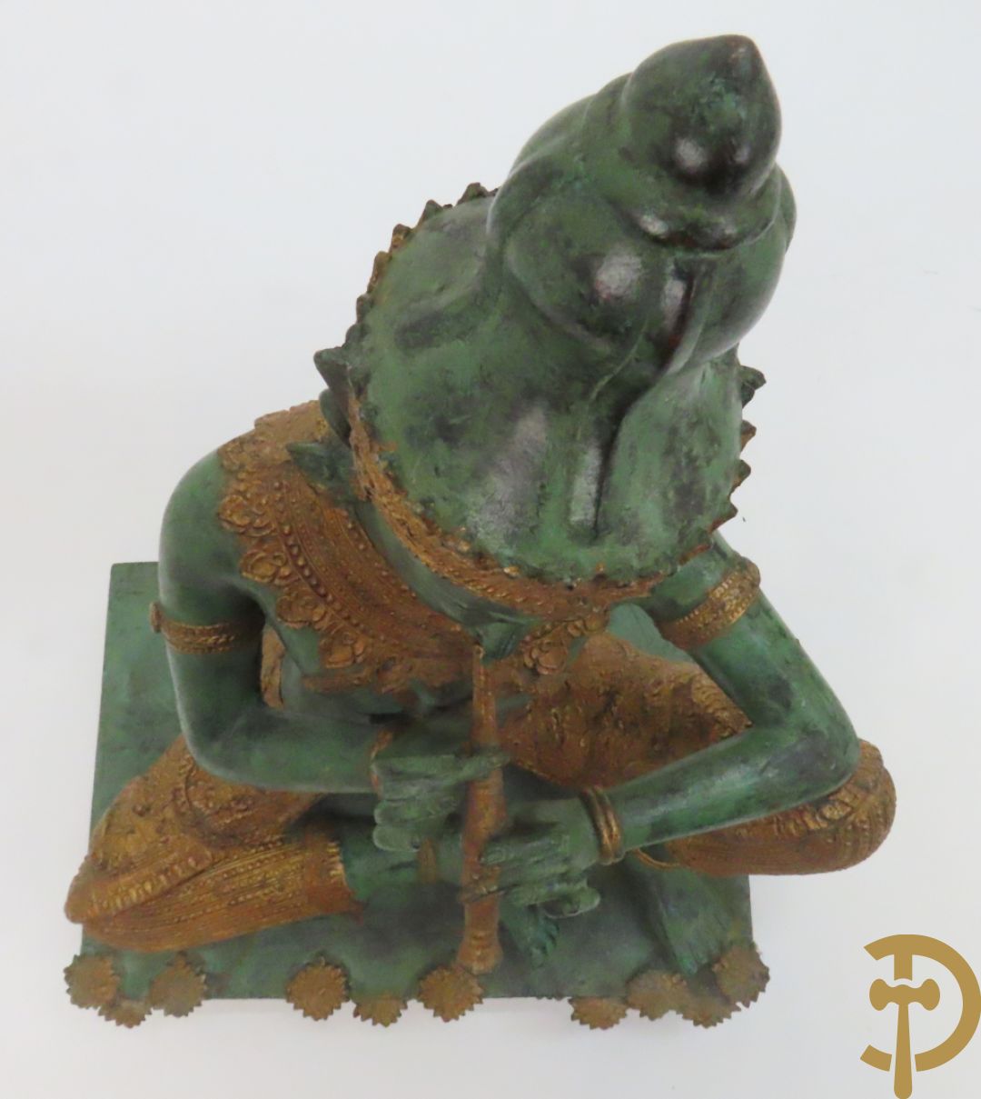 Bronzen Thibetaanse fo-hond als lampadaire + 2 bronzen musicerende boedhistische figuren