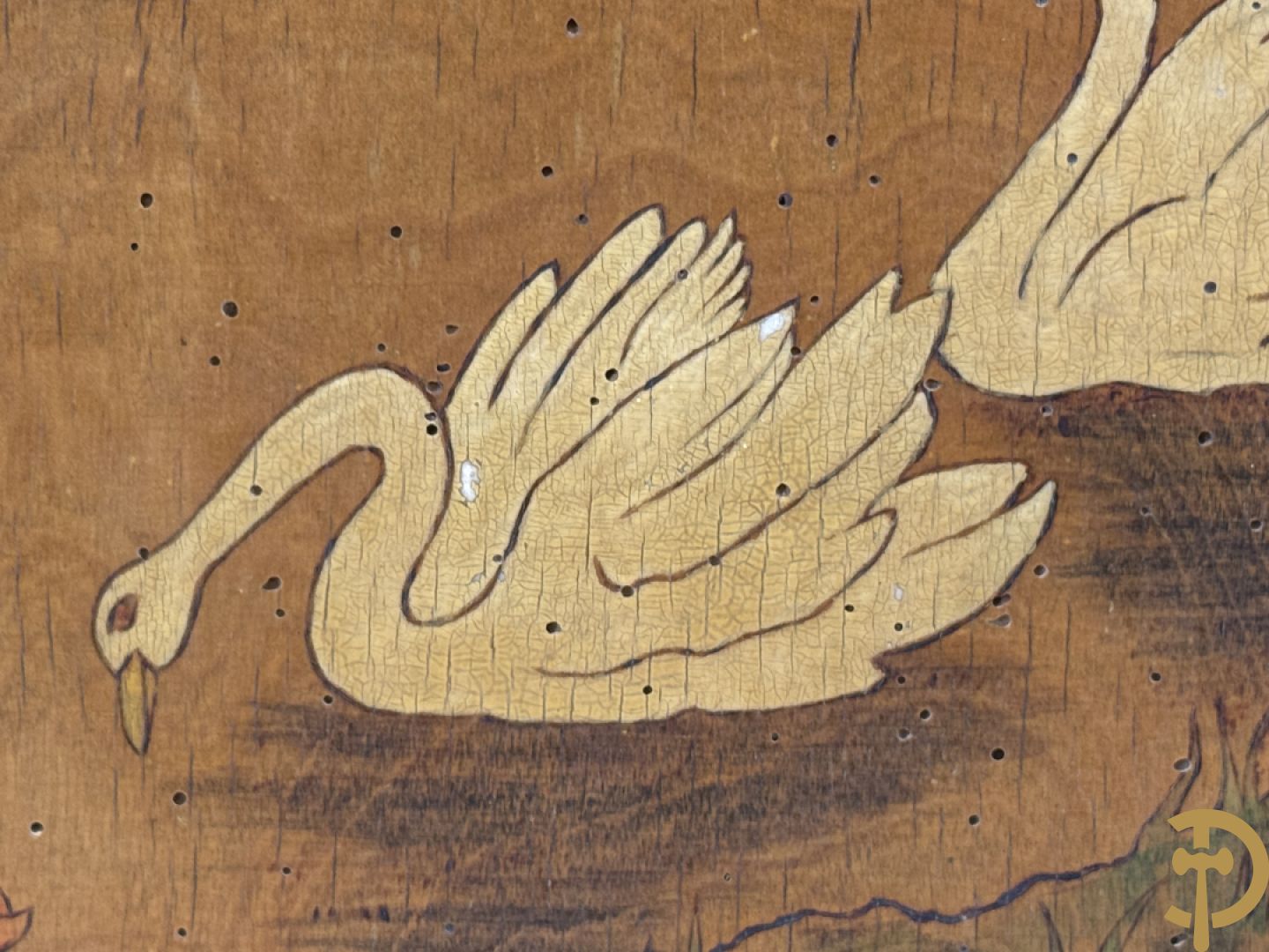 Art Nouveau paneel met pyrografie 