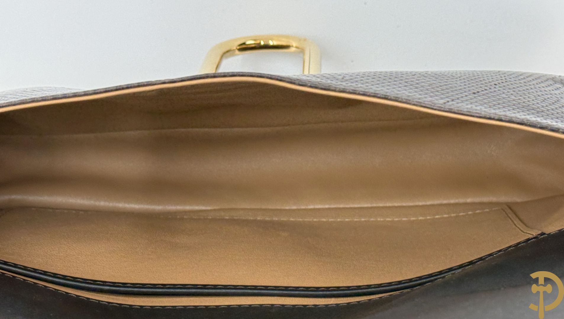 Bruin kroko lederen handtas, Delvaux met bijhorende zak