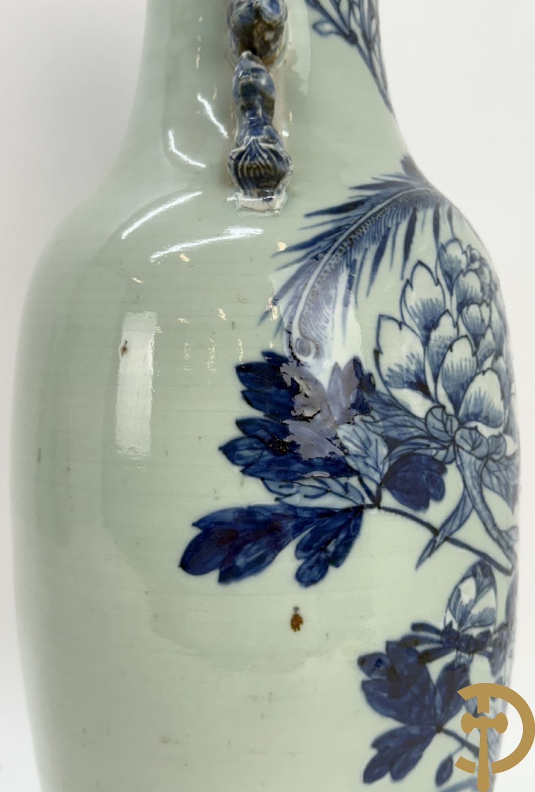 Chinese porseleinen blauw/wit vaas met bloemen en vogeldecor