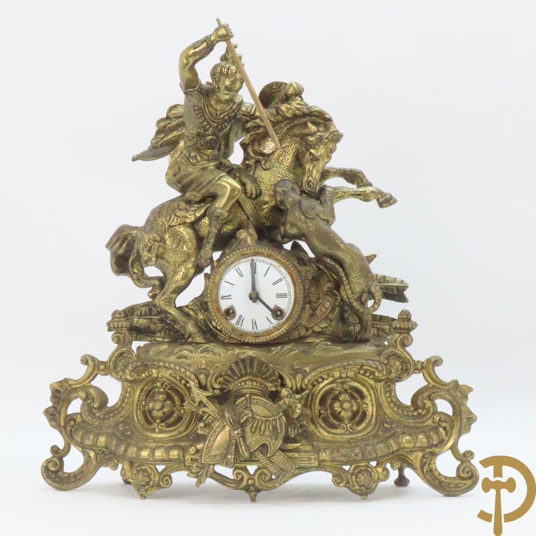 Bronzen pendule met ruiter te paard en panter