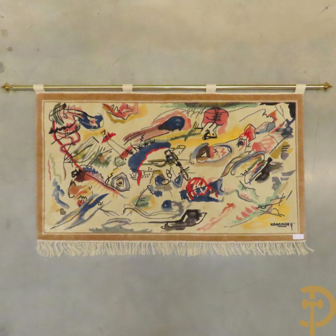 KANDINSKY naar - Oosters handgeknoopt wandtapijt met moderne abstracte figuratie
