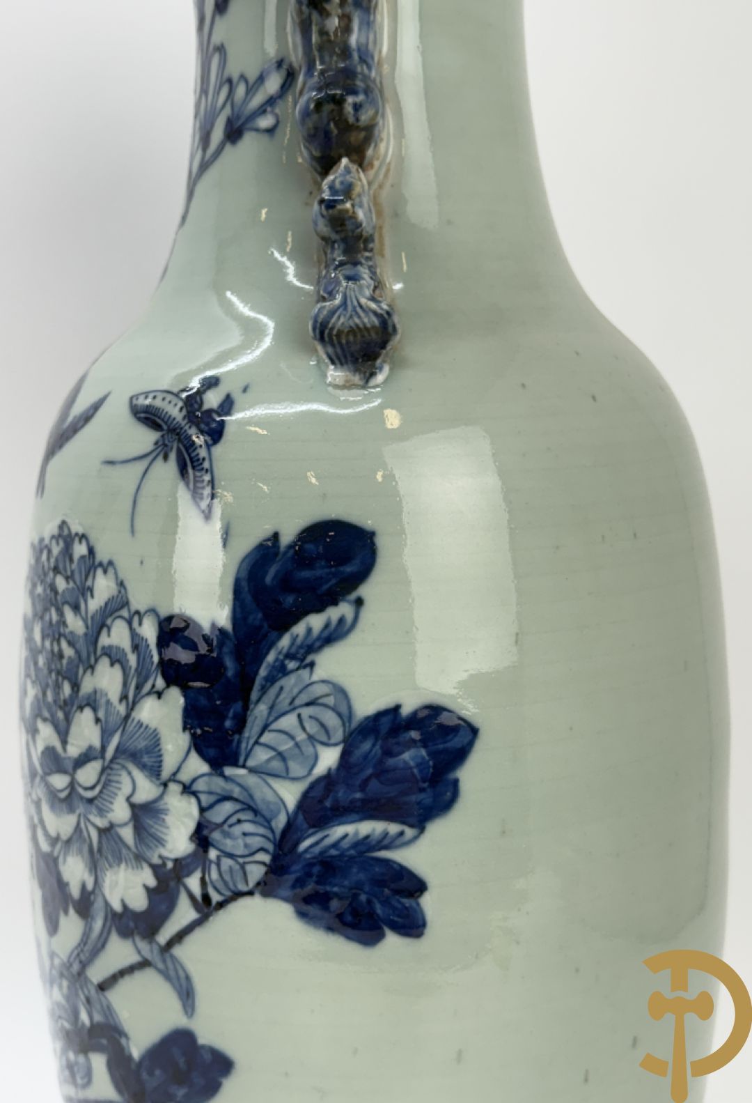 Chinese porseleinen blauw/wit vaas met bloemen en vogeldecor