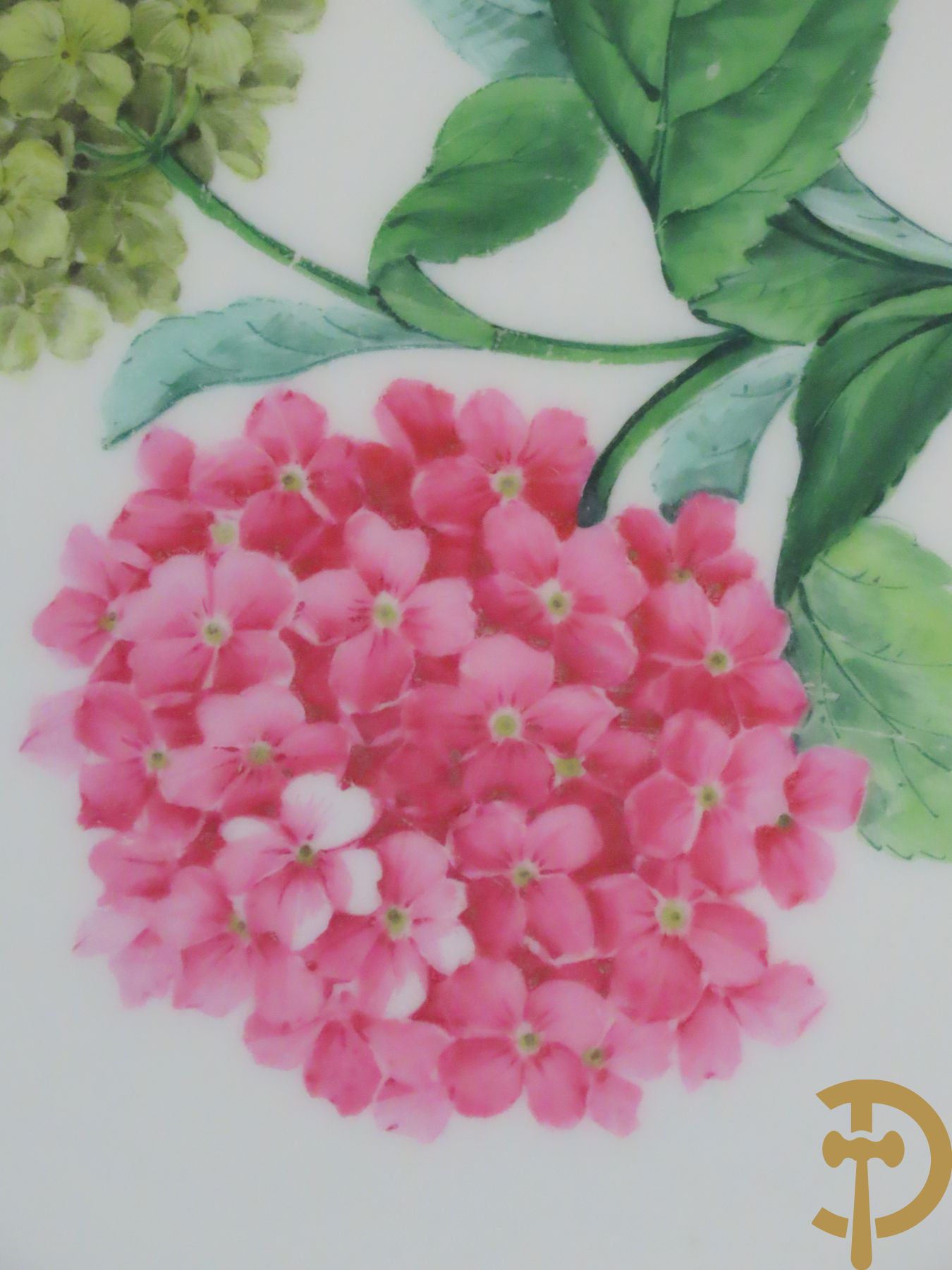 Zes porseleinen borden onder gemerkt met zwaarden / Meissen : 1 bord met stadstafereel, 1 verlucht bord met drakendecor, 1 bord met vogeldecor, 1 met bloemen en 2 met bloemendecor omgeven door vergulde rand