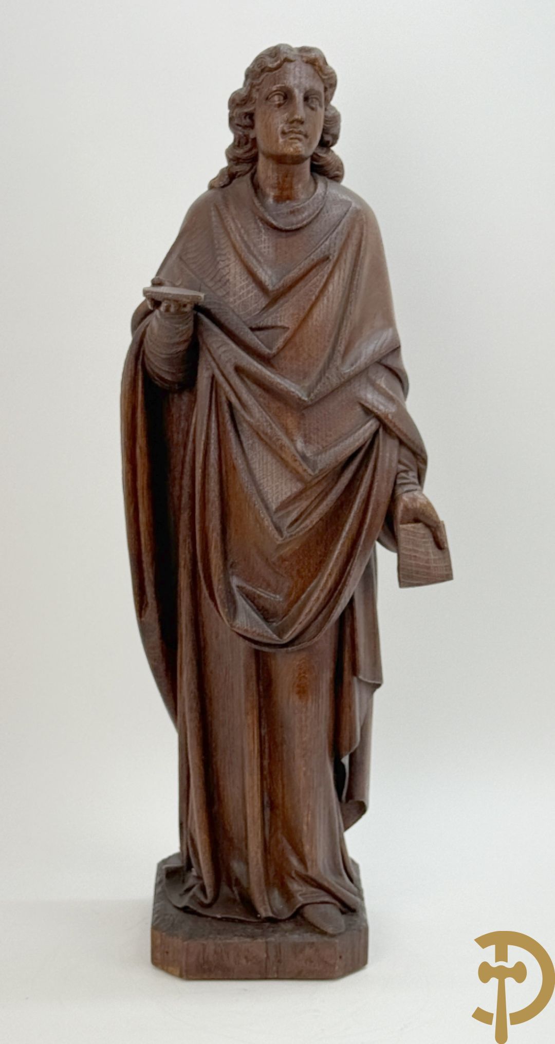 Eiken houtsculptuur van evangelist, laat 19e