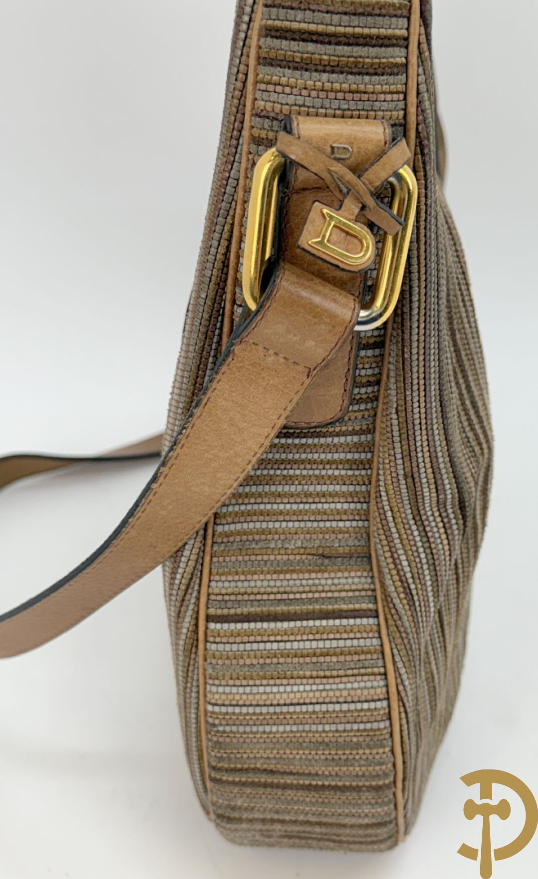 Lederen handtas met bruin getinte kleurstrepen Delvaux, brown toile de cuir