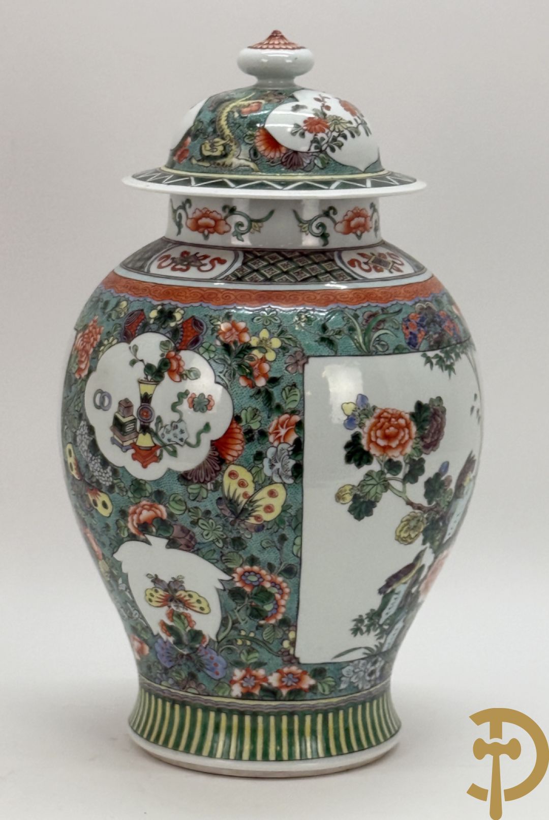 Chinese porseleinen dekselvaas met bloemen- en vogeldecor