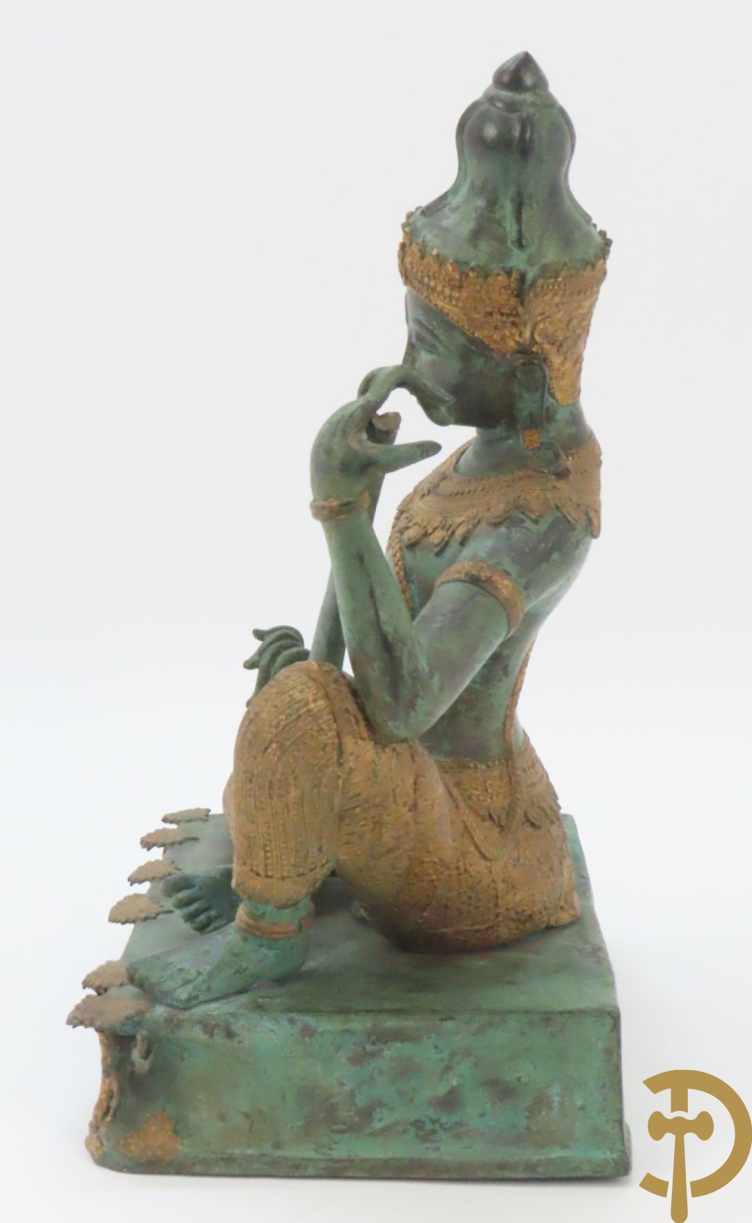 Bronzen Thibetaanse fo-hond als lampadaire + 2 bronzen musicerende boedhistische figuren