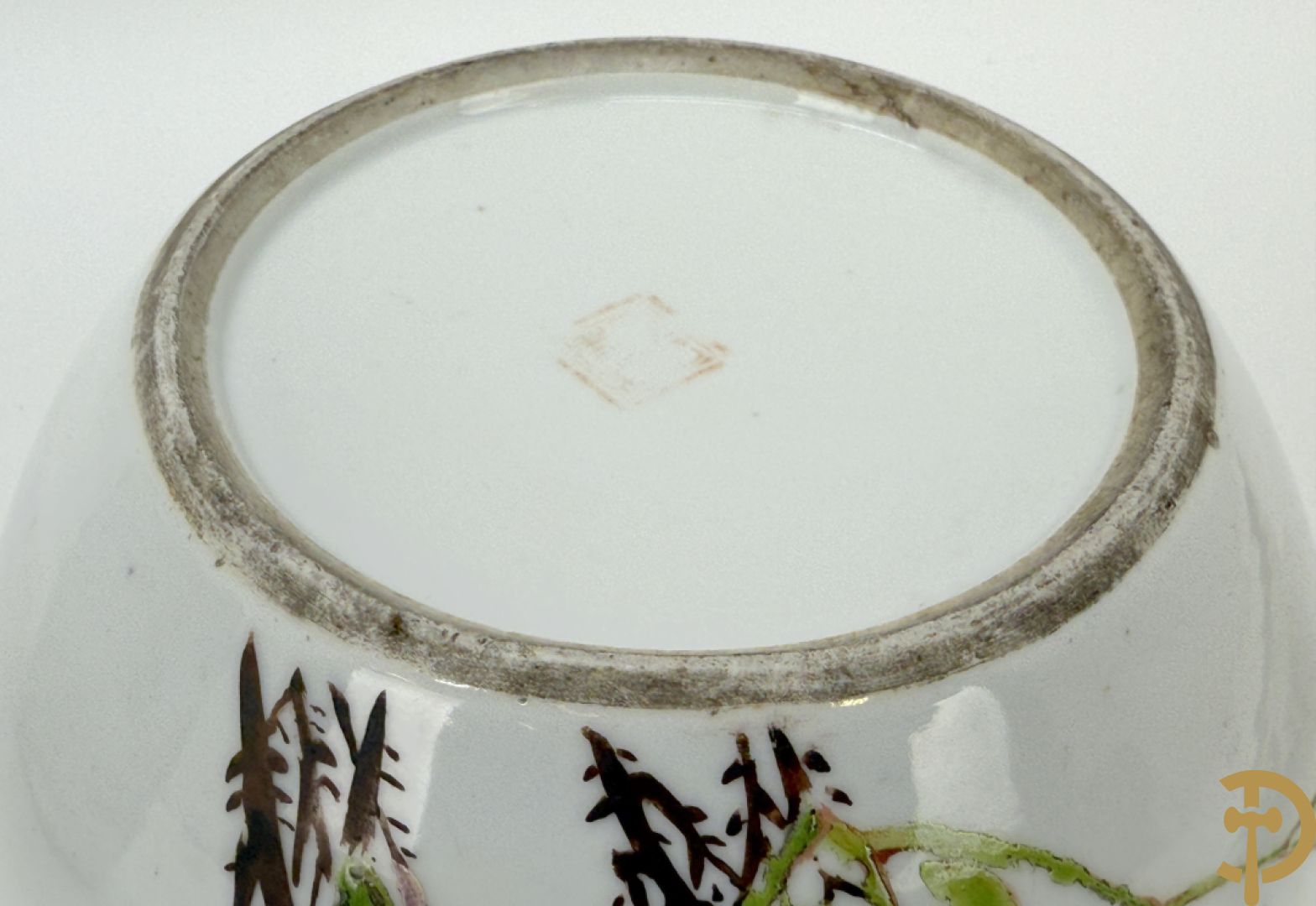 Chinese porseleinen dekselpotiche met vogel- en bloemendecor + Chinese porseleinen dekselkom met bloemen- en vogeldecor