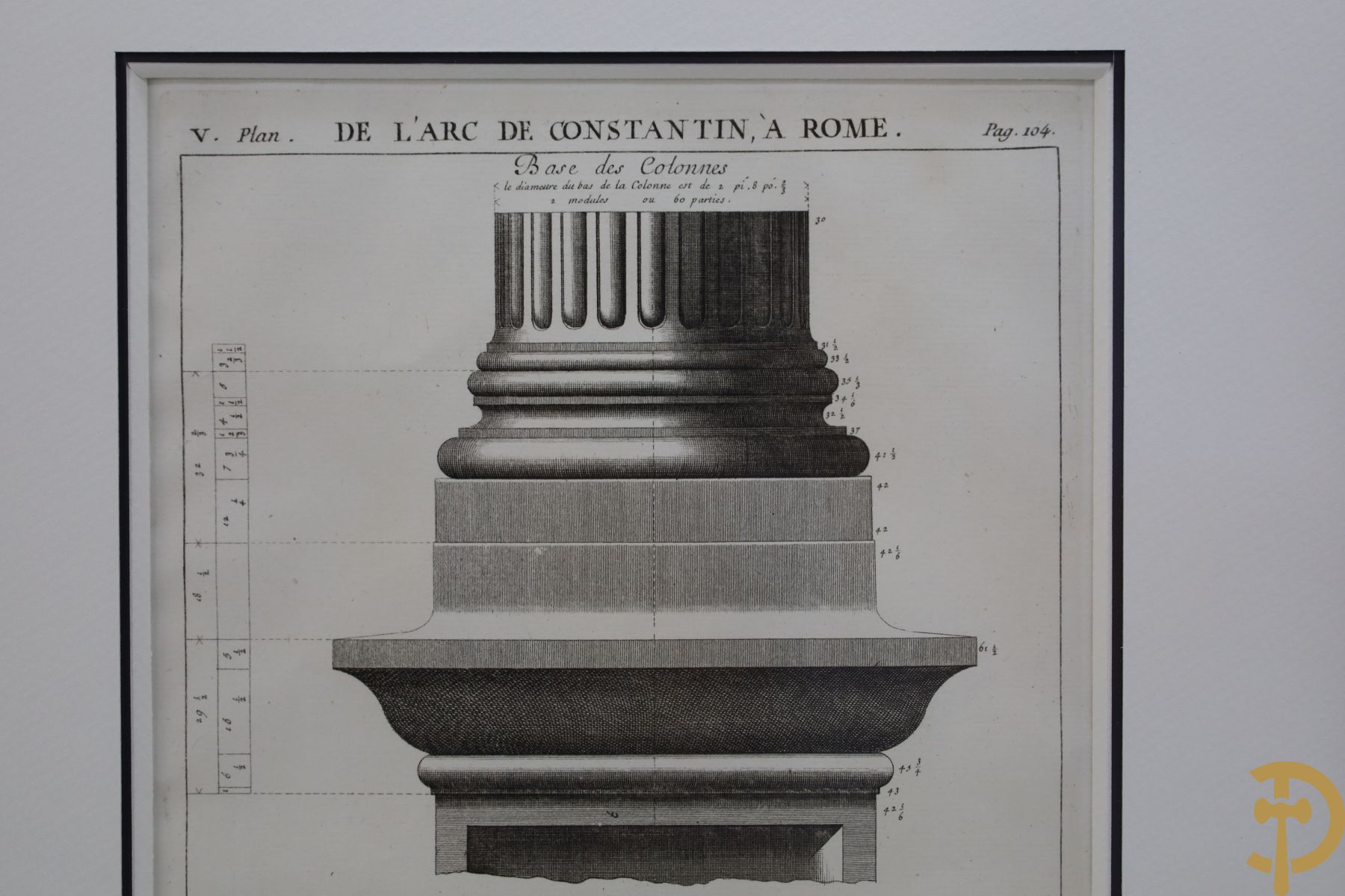 Set van vijf architecturale platen met afbeeldingen van verschillende zuilen