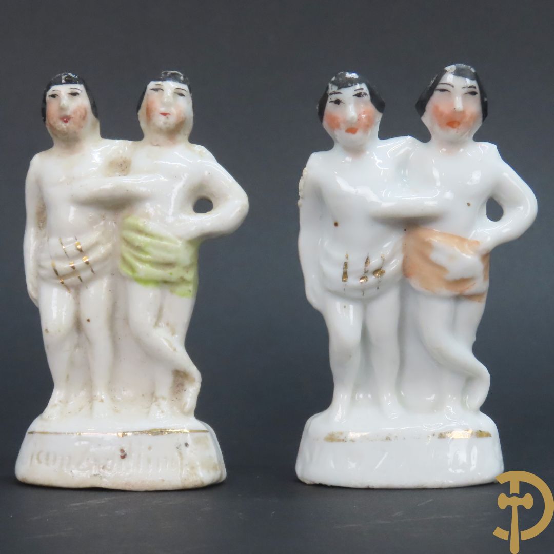 Twee antieke porseleinen beeldjes Sian Zwilling, midden 19e