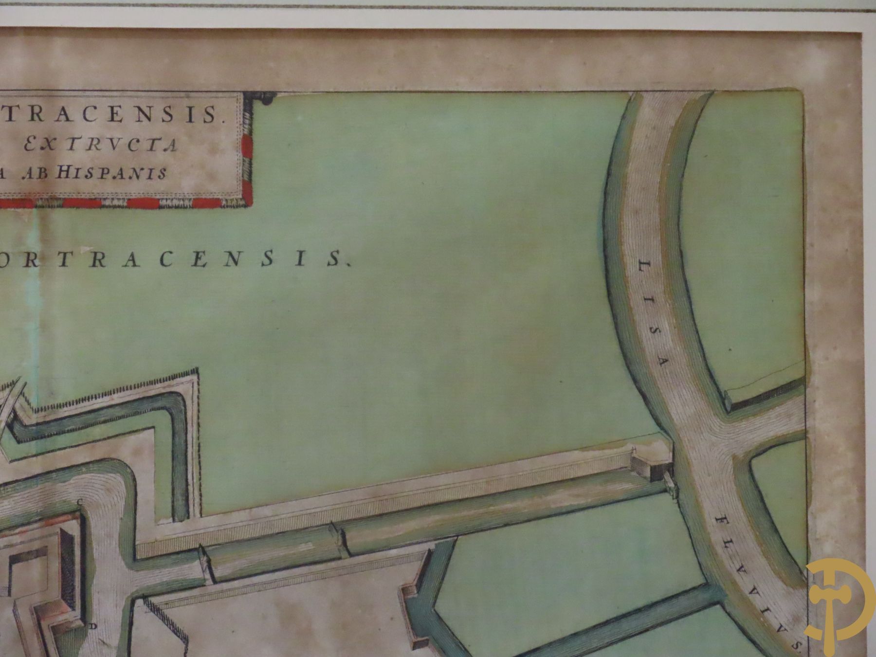 Oude kaart Joannes Blaeu Kortrijk, Nova Arx Cortracencis, met wapenschild