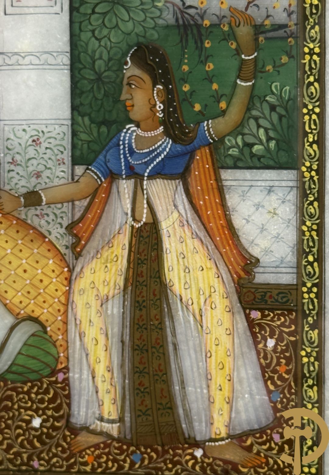 Zes Indische geanimeerde tekeningen van goden en liefdesscènes op gesteente