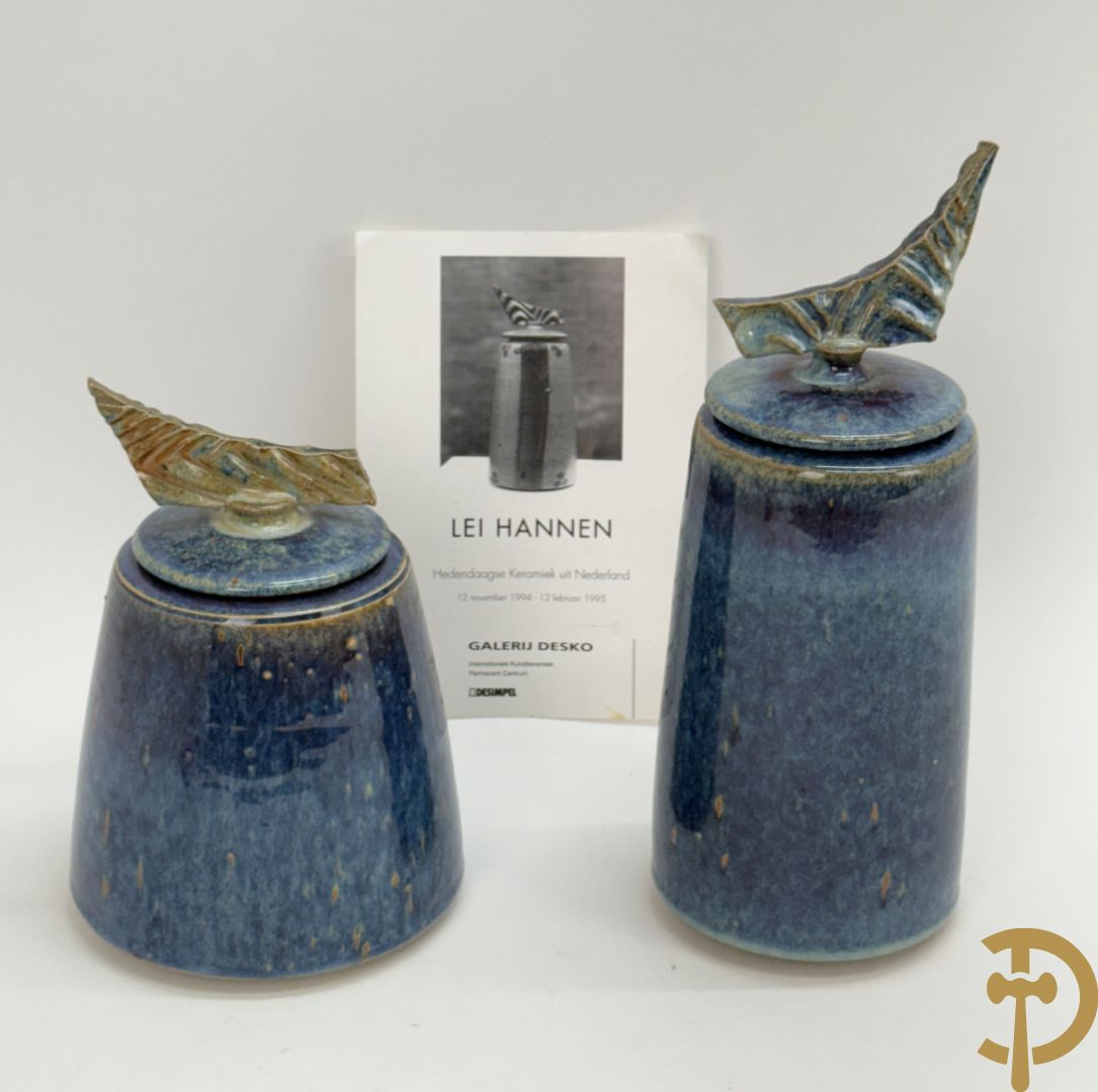 LEI HANNEN (van) onderaan gemerkt - Paar design dekselpotiches van geglazuurde keramiek