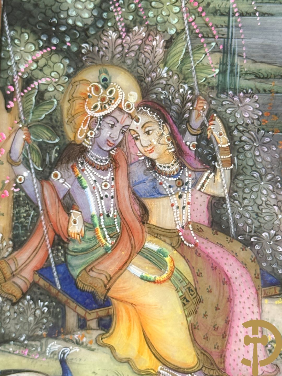 Zes Indische geanimeerde tekeningen van goden en liefdesscènes op gesteente