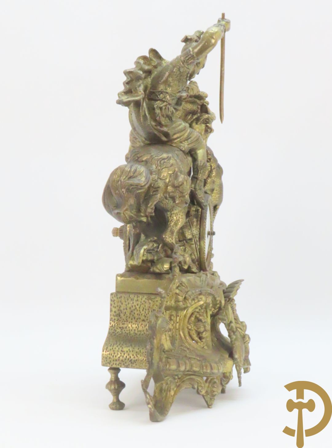 Bronzen pendule met ruiter te paard en panter