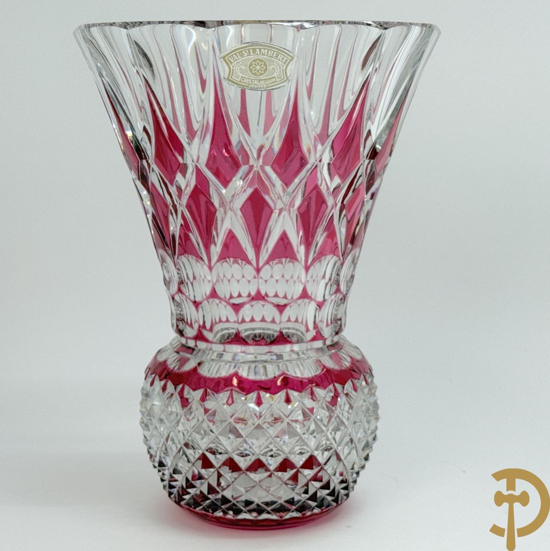 Val Saint Lambert  : Rode handgeslepen kristallen vaas