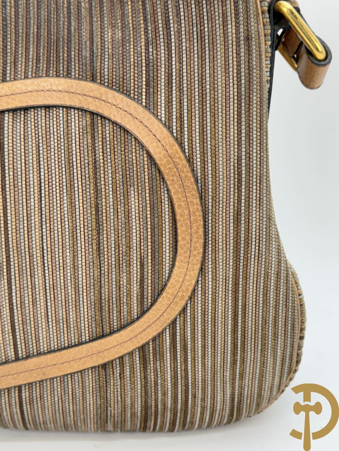 Lederen handtas met bruin getinte kleurstrepen Delvaux, brown toile de cuir