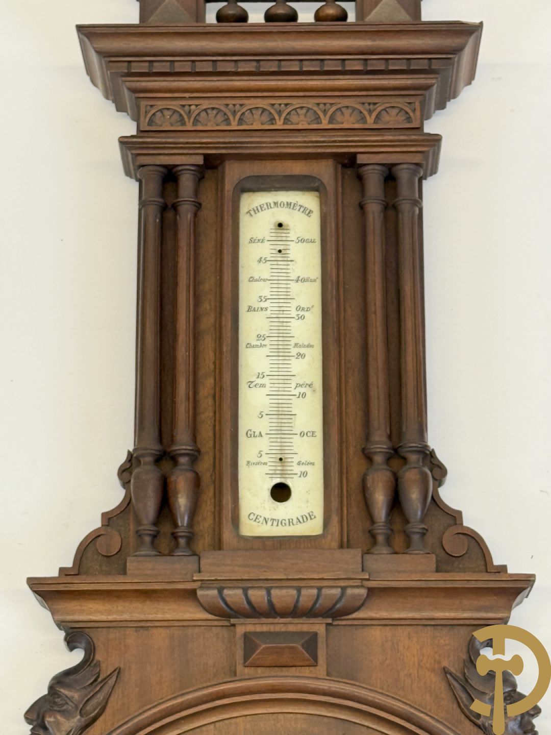 Notelaren barometer + reglateur met barometer + metalen touwtjesklok