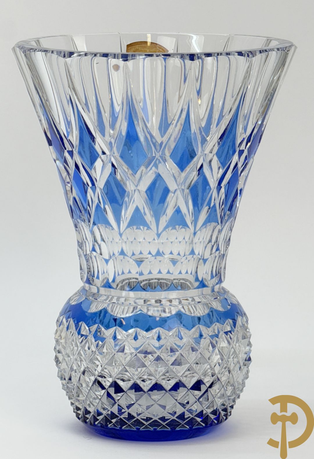 Val Saint Lambert : Blauwe kristallen handgeslepen vaas