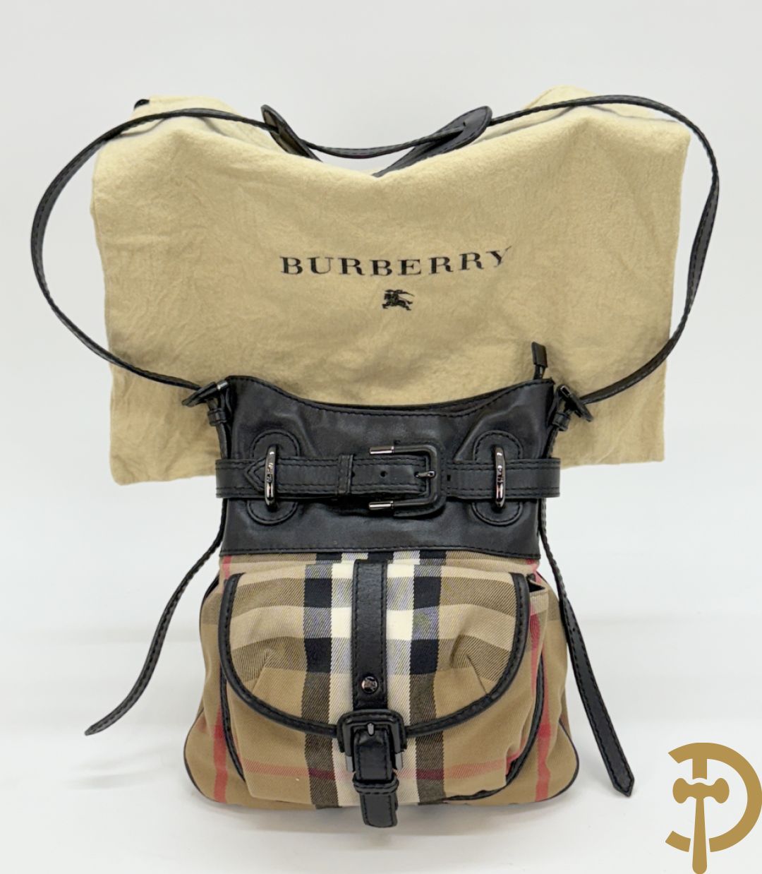 Schoudertas Burberry in stof en leder met bijhorende zak