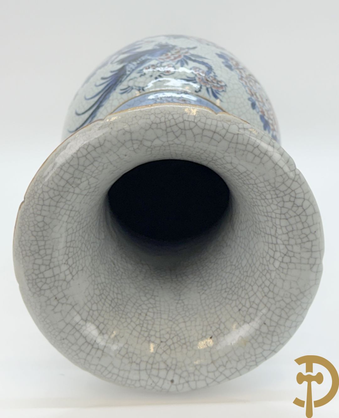 Chinese porseleinen blauw/witte Nankin vaas met bloemen- en vogeldecor en bezet met vruchten