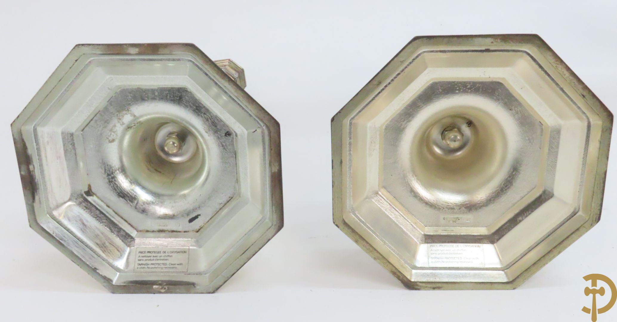 Zes paar verzilverde kandelaars