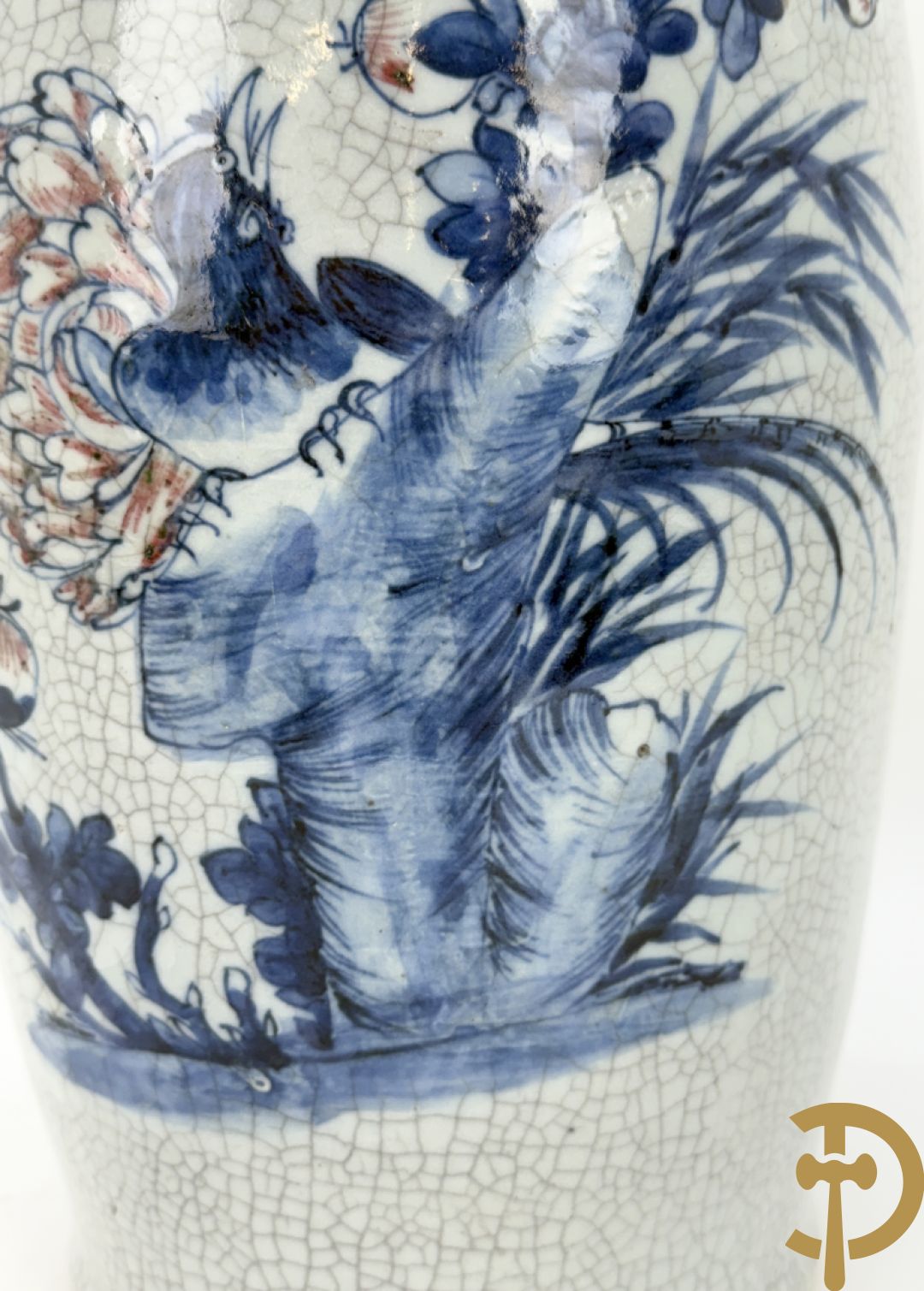 Chinese porseleinen blauw/witte Nankin vaas met bloemen- en vogeldecor en bezet met vruchten