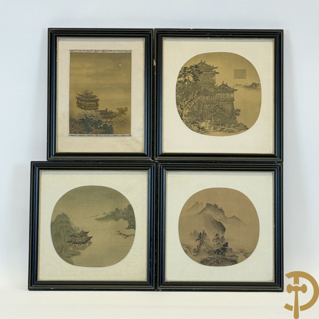 Drie ronde Aziatische zijdeschilderingen + Aziatische zijdeschildering