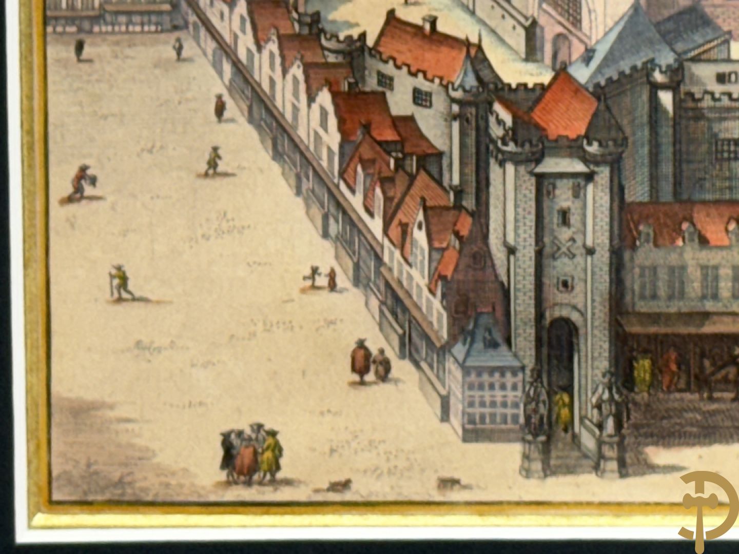 Handgekleurde kopergravure van de Kouter Gent uit Sanderus + handgekleurde kopergravure van Gravensteen uit Sanderus