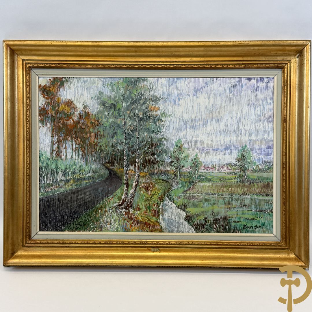 DEREE getekend 'Landschap met rivier en landwegel' olie op doek