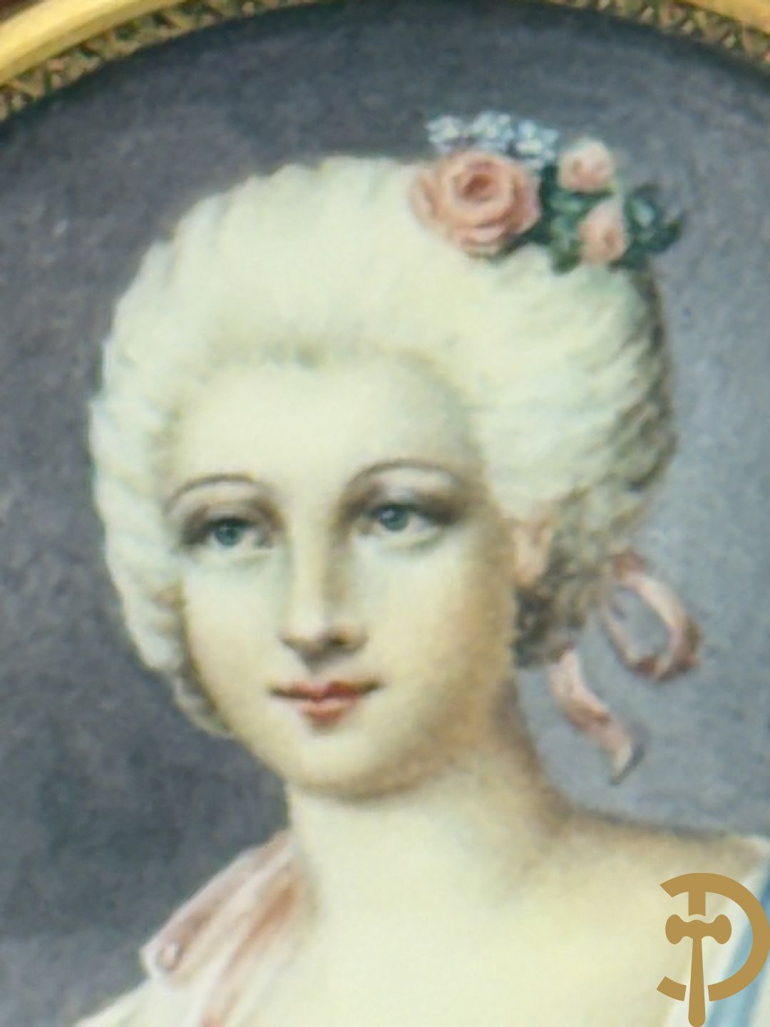 Vijf miniaturen met damersportretten en romantische scène, waarvan 4 getekend : de Roussely, Canova, Siluce ? en Domery ?