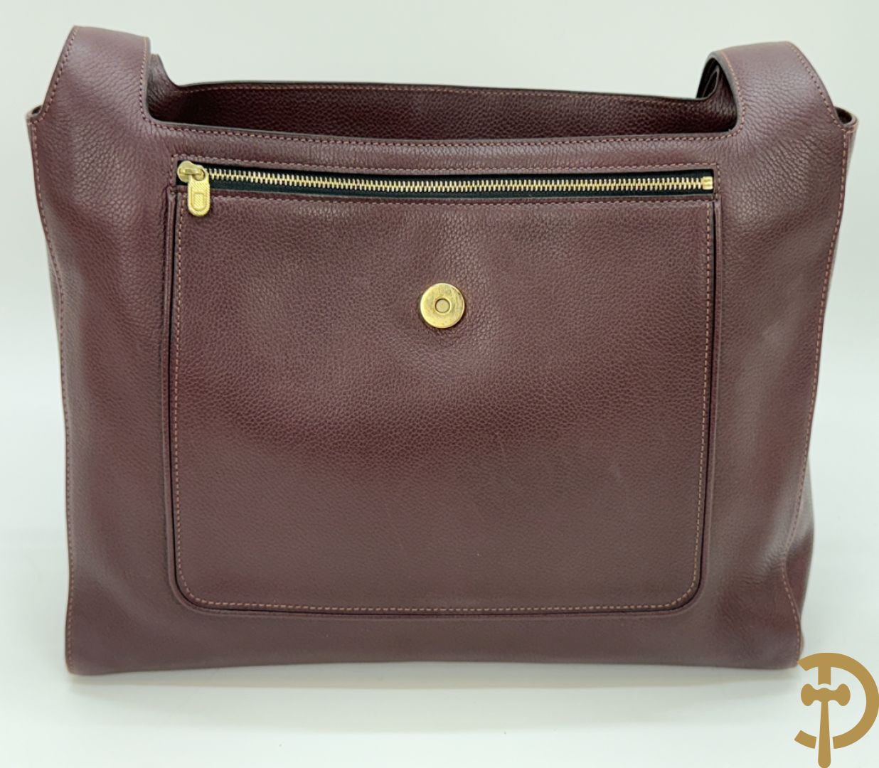 Mooi lederen auberginekleurige handtas Delvaux met bijhorende zak
