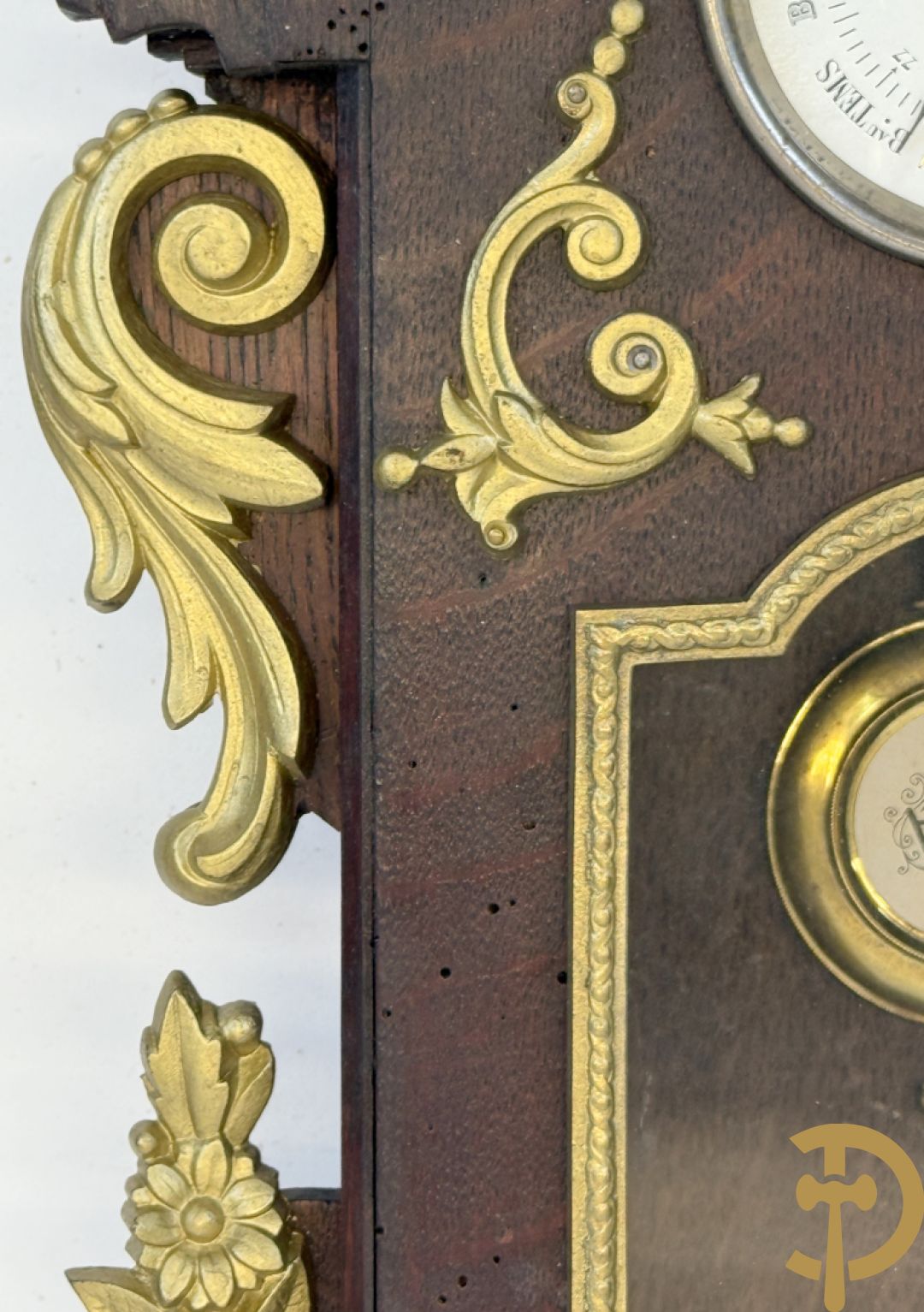 Notelaren barometer + reglateur met barometer + metalen touwtjesklok