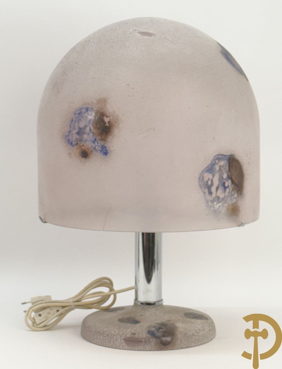 Tafellampadaire in geïriseerd kleurig glas met chromé afwerking, BARDINI getekend