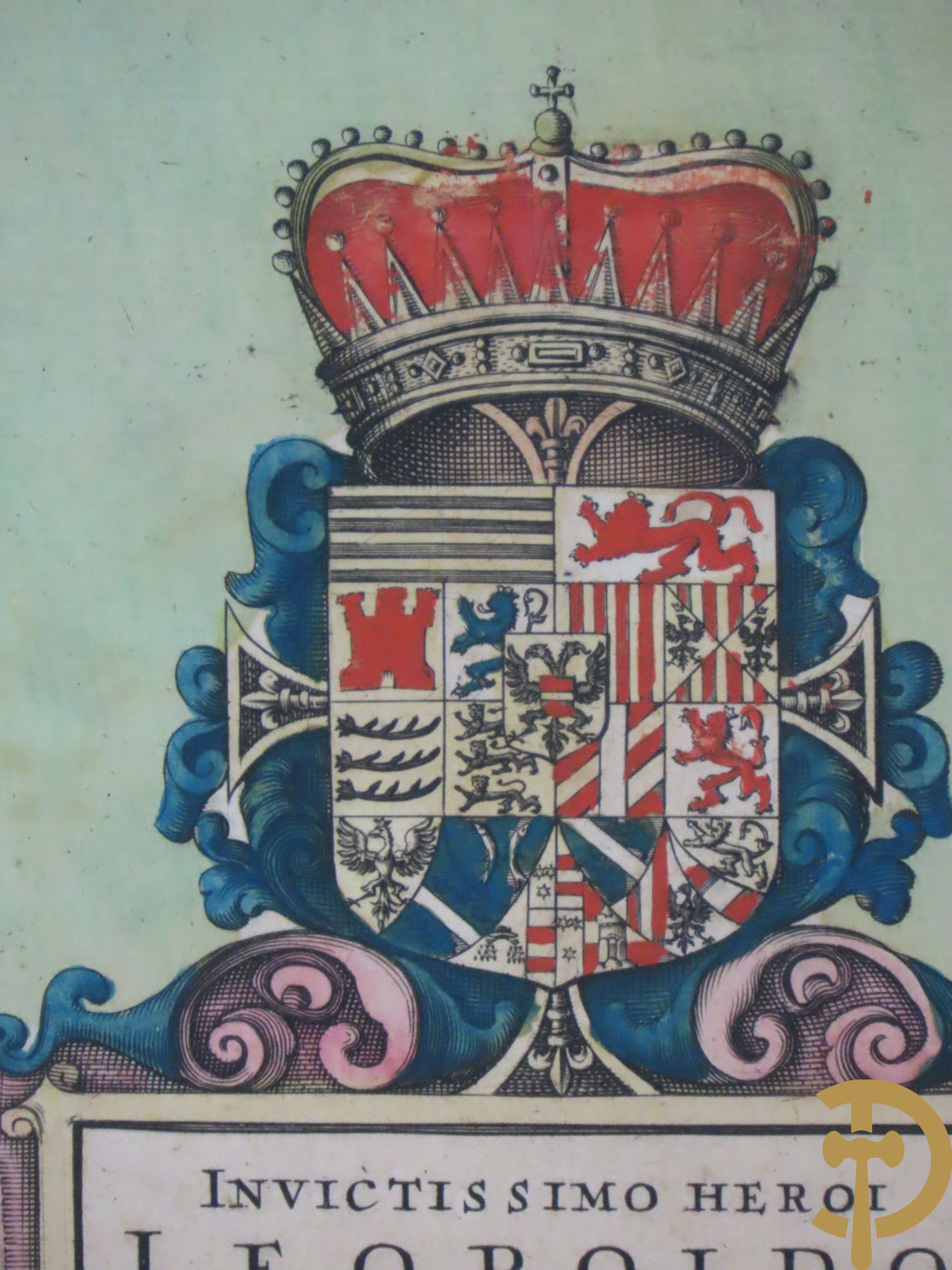 Oude kaart Joannes Blaeu Kortrijk, Nova Arx Cortracencis, met wapenschild