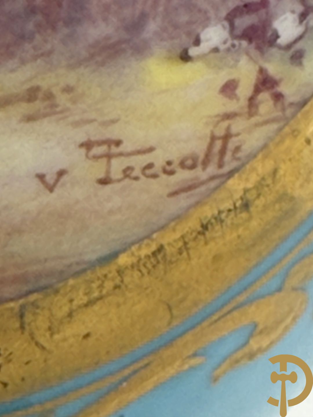 Paar Sèvres cassolettes met handbeschilderd romantisch decor van dame met cupido en landschapsdecor - met vergulde bronzen vierarmige kandelaar, Feccotte V. getekend