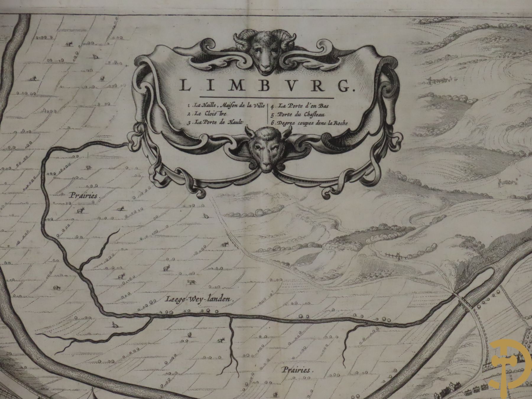 Oude kaart met zicht op Limburg