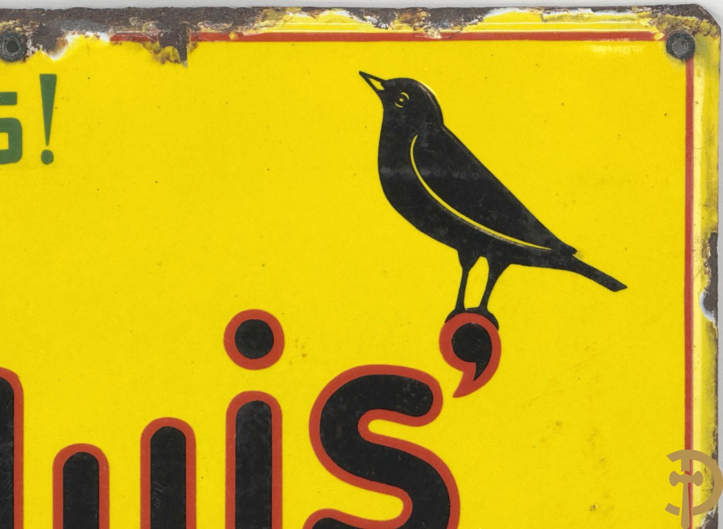 Oude emailplaat P. Sluis, voor uw vogels, universeel voer - begin jaren 