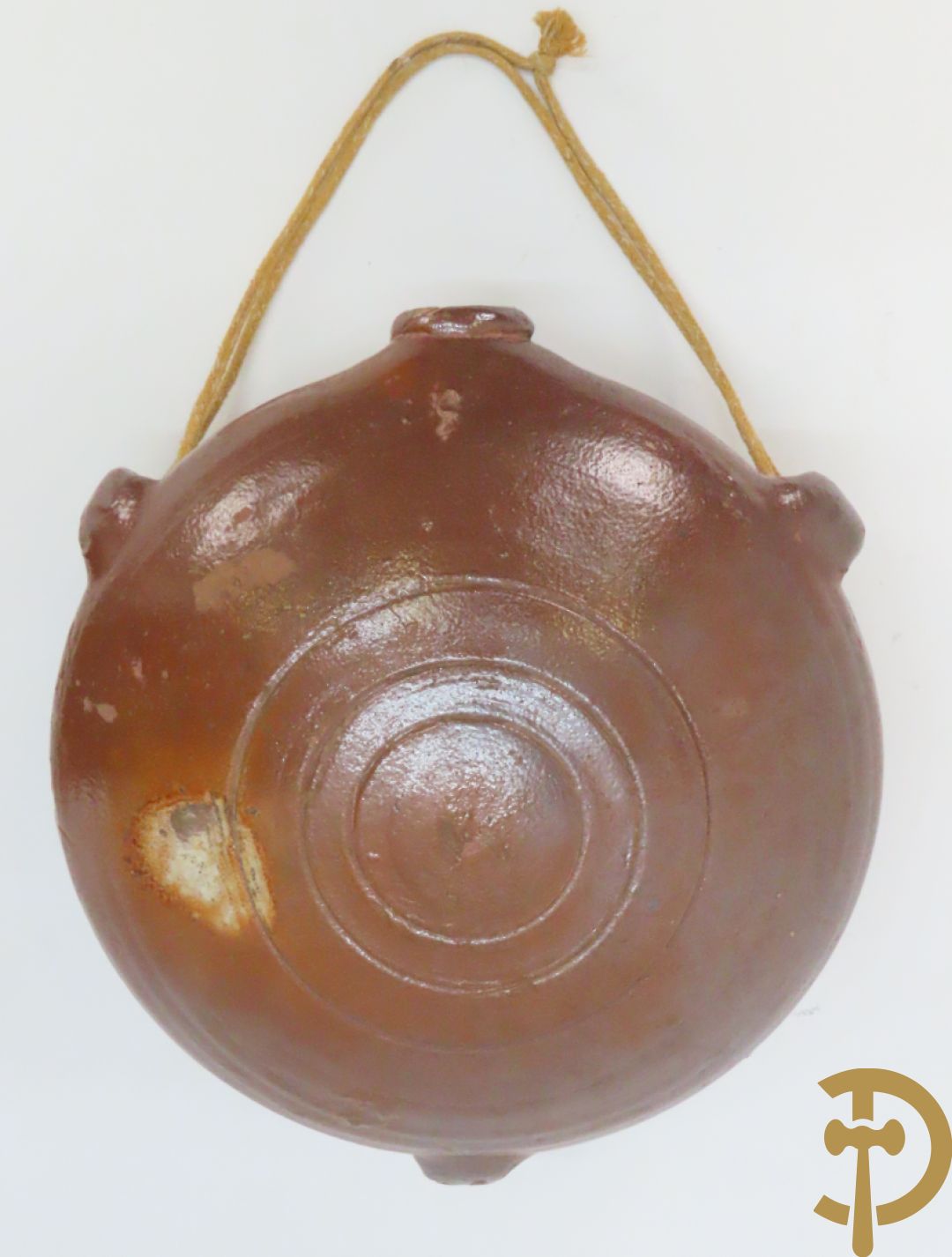 Langerwehe steengoed kruik + twee steengoed veldkruiken +Keulse dekselkan + bronzen mortier met stamper