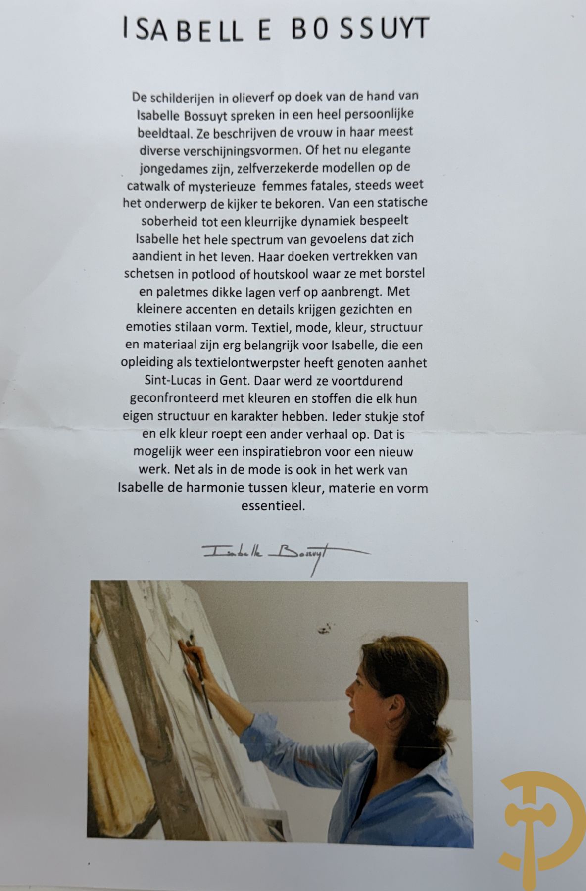 BOSSUYT Isabelle getekend en verso gedateerd 01/08/2017 