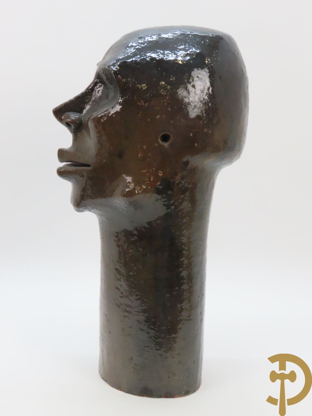 SCHEIRLINCKX Jos getekend - Karaktervol modern geglazuurd keramieken beeld van een hoofd